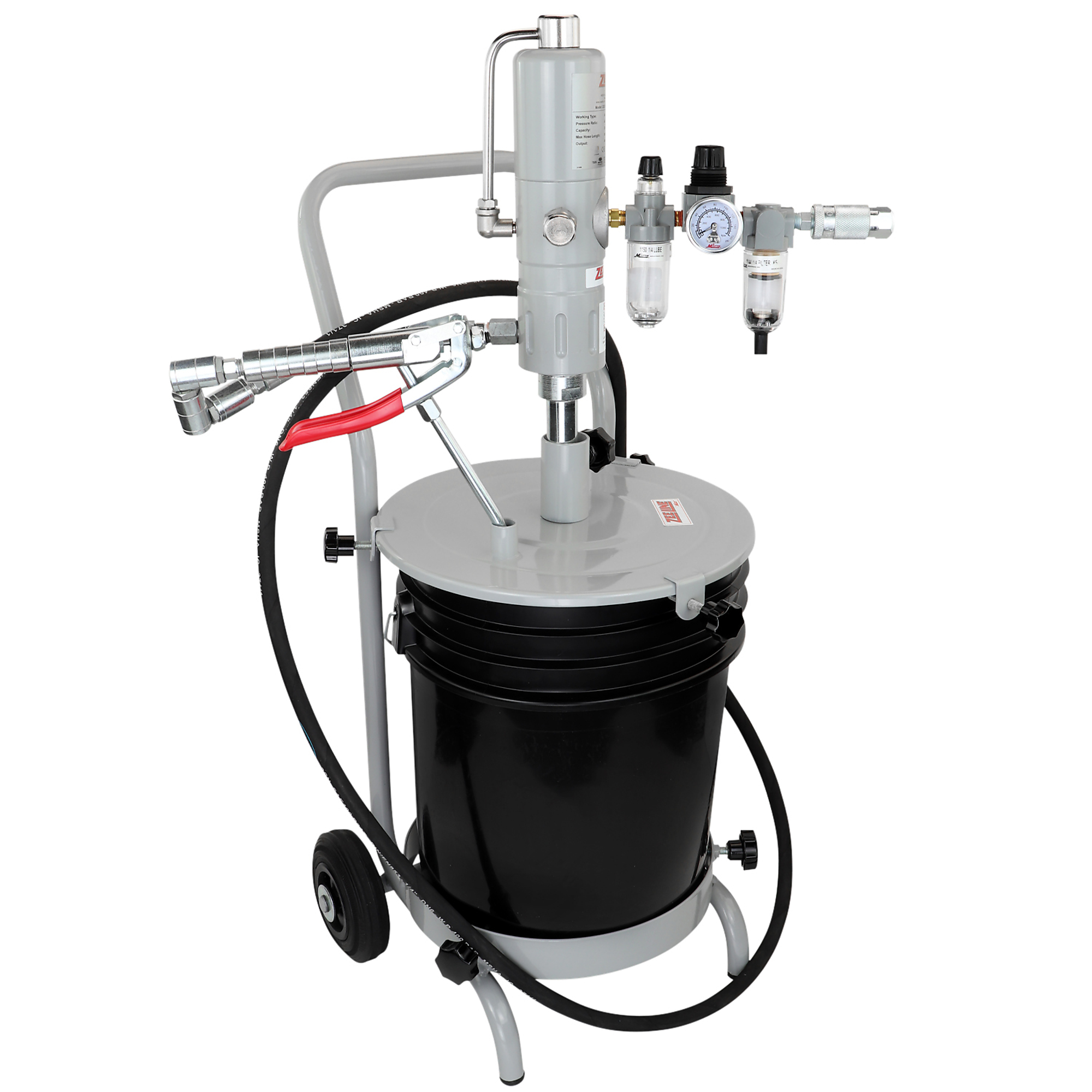 Zee Line Grease Pump with Cart — 45:1 Ratio, 25-50lb Pails, 49.3 Oz. Per Minute, 87-116 PSI, 12ft. Hose, Model# ZE3574KC